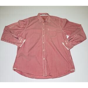 Bugatachi Men’s Large Shaped Fit Red Striped Button Up Long Sleeve Shirt
